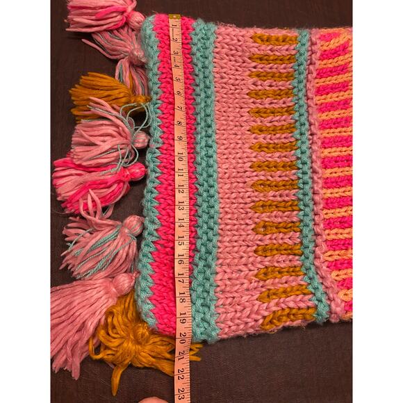 Knitted multicolored tasseled throw pillow cover 19x20 Hippie Boho Eclectic Fun - Picture 6 of 7